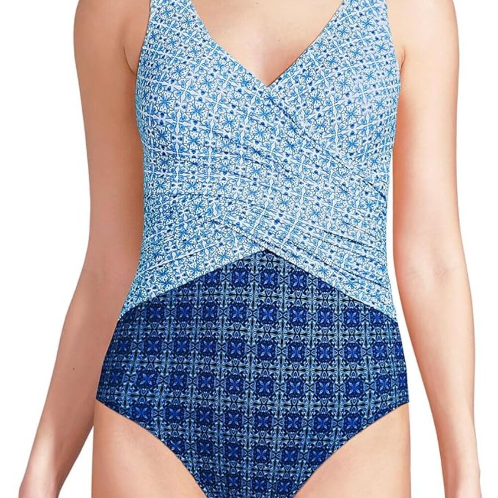 Sz 18 NWOT Lands' End Women's SlenderSuit Wrap One Piece Swimsuit